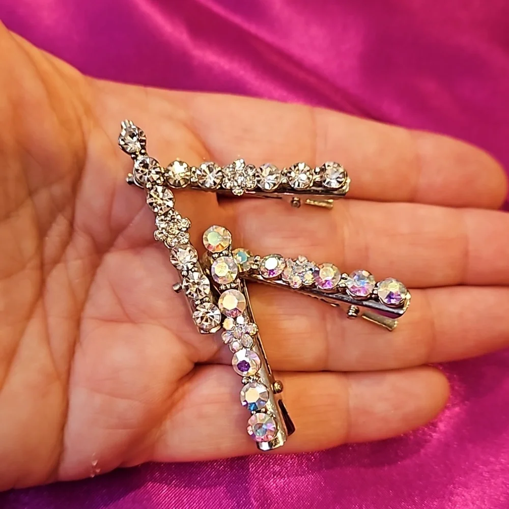 Rhinestone and Acrylic Crystal Hair Clips Lot of 14